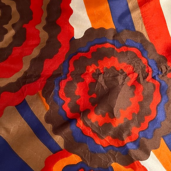 Vintage Mod Scarf - Graphic Floral and Stripes Motif - Picture 3 of 11